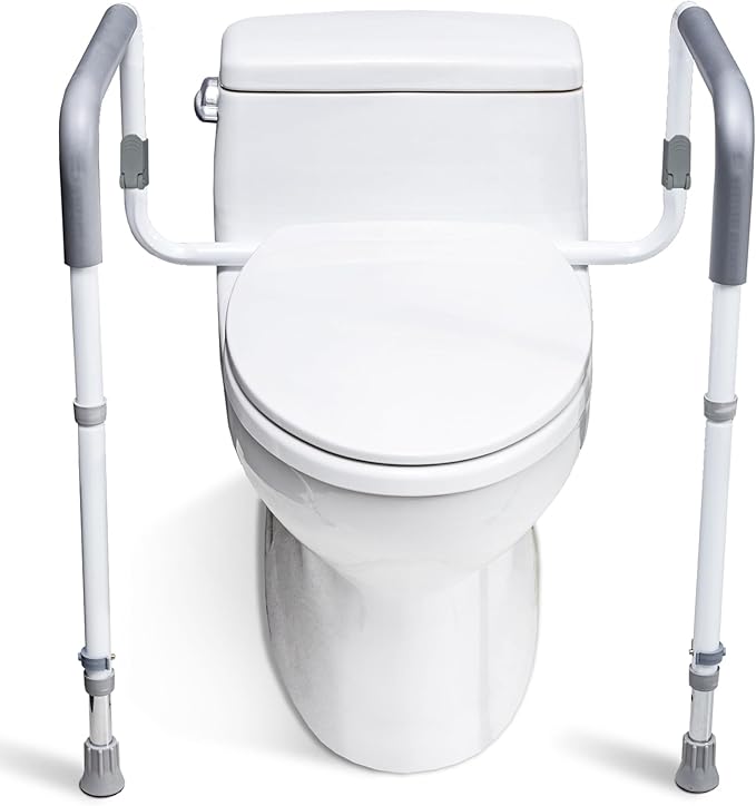 WeHwupe Toilet Safety Rails for Elderly Adults - Adjustable Bathroom Toilet Safety Frame with Handles - Stand Alone Toilet Grab Bar for Senior, Handicap & Disabled,Fits Most Toilets, White, TRX-8002