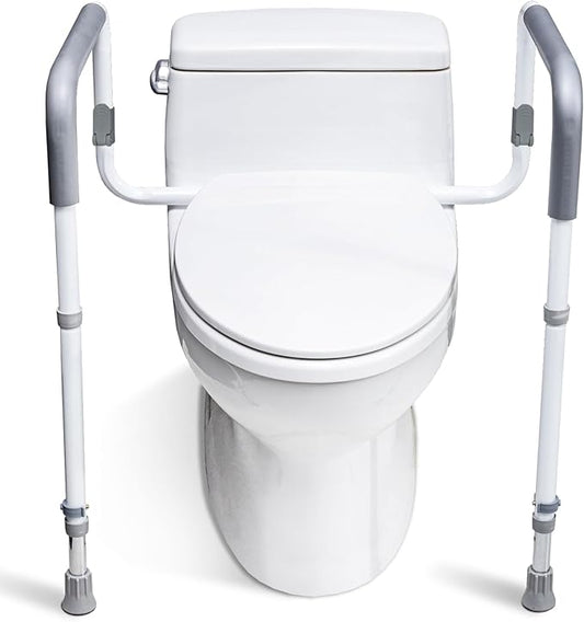 WeHwupe Toilet Safety Rails for Elderly Adults - Adjustable Bathroom Toilet Safety Frame with Handles - Stand Alone Toilet Grab Bar for Senior, Handicap & Disabled,Fits Most Toilets, White, TRX-8002