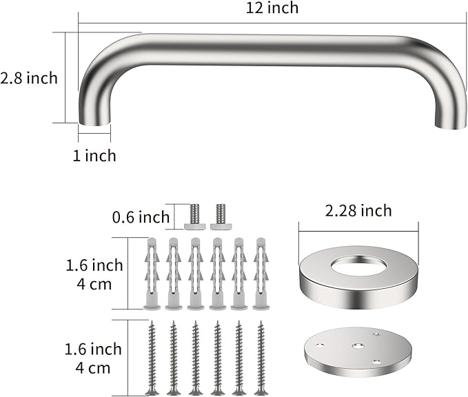 Stainless Steel Shower Grab Bar,ZUEXT Shower Handle, Bathroom Balance Bar - Safety Hand Rail Support - Handicap, Elderly, Injury, Senior Assist Bath Handle (12 Inch Satin Brushed Nickel)