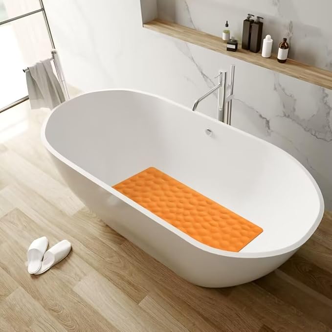 Non-Slip Bathtub Mat OTHWAY Soft Rubber Bathroom Bathmat with Strong Suction Cups (Orange, 16x31.5 inch)