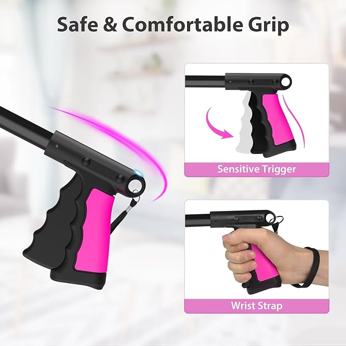 36" Grabber Reacher Tool, Foldable Reacher Grabber Pickup Tool with 360° Rotating Jaw & Two Magnets, Extra Long Trash Picker Upper Grabber, Lightweight Grabbers for Seniors, Pink