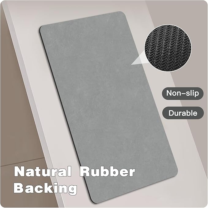 TYUU Bathroom Mat Quick Dry, Bathroom Rugs Non Slip Washable Thin Absorbent Bath Mat Fits Under Door Bathroom Floor Mat Perfect for Bath, Shower, or Sink 16"x24" Light Grey
