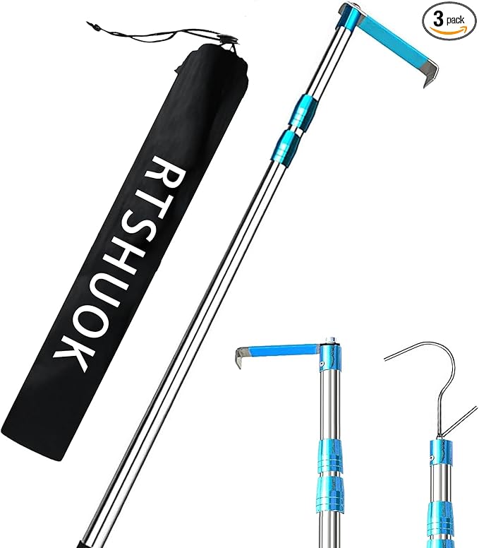 6.3 Ft Truck Cargo Grabber Reach Retriever Tool, Expandable Heavy Duty Stainless Steel Truck Telescoping Pull Pole with Two Hooks for PickupTruck SUV Boat Accessories