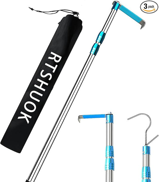 6.3 Ft Truck Cargo Grabber Reach Retriever Tool, Expandable Heavy Duty Stainless Steel Truck Telescoping Pull Pole with Two Hooks for PickupTruck SUV Boat Accessories