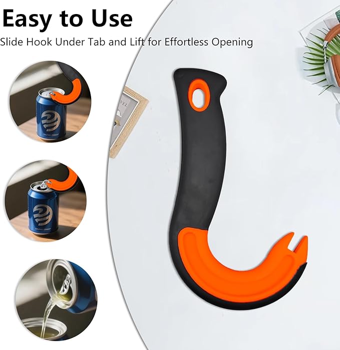 NIIIYTYB Pop Can Opener Tool for Ring Pull Tab Easy J Hook Opener for Soda Top Food Can Opener Tool for Seniors Kids Nail Protection Manual Pulling Aid Non Slip Grip Dishwasher Safe(Orange)