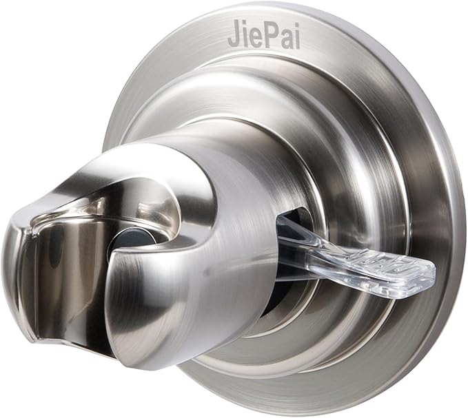 JiePai Suction Cup Shower Head Holder, Adhesive Suction Handheld Shower Head Holder Bracket,Removable Wall Mount Head Holder for Bathroom,Brushed Nickel