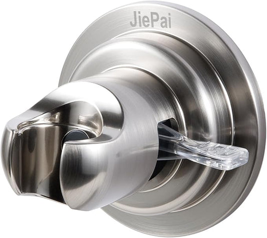 JiePai Suction Cup Shower Head Holder, Adhesive Suction Handheld Shower Head Holder Bracket,Removable Wall Mount Head Holder for Bathroom,Brushed Nickel