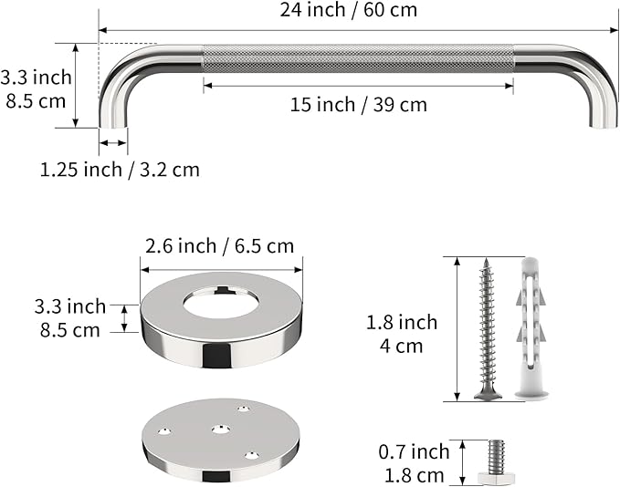 32-Inch Anti Slip Grab Bar for Shower (2 Pack), YuanDe Chrome Stainless Steel Bath Safety Rail with Knurled Grip, Shower Handrail Support for Handicap & Elderly Balance Assist, 1.25" Diameter