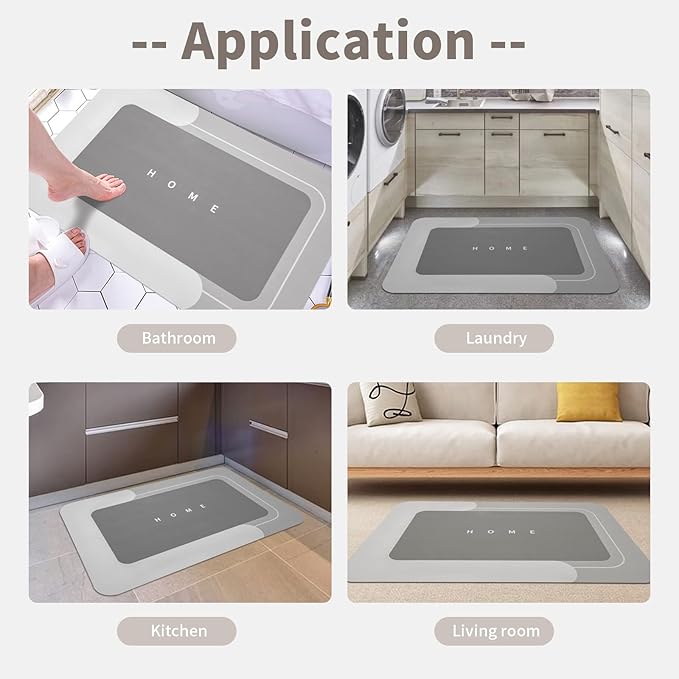Housego Absorbent Bath Mat Magic Rug, Quick Drying Mat Magic Bath Mat Non-Slip Floor Rug Rubber Backed for Bathroom Kitchen Shower Sink, Water Absorbent (1PC, 15.7''x23.6'', Light Gray)