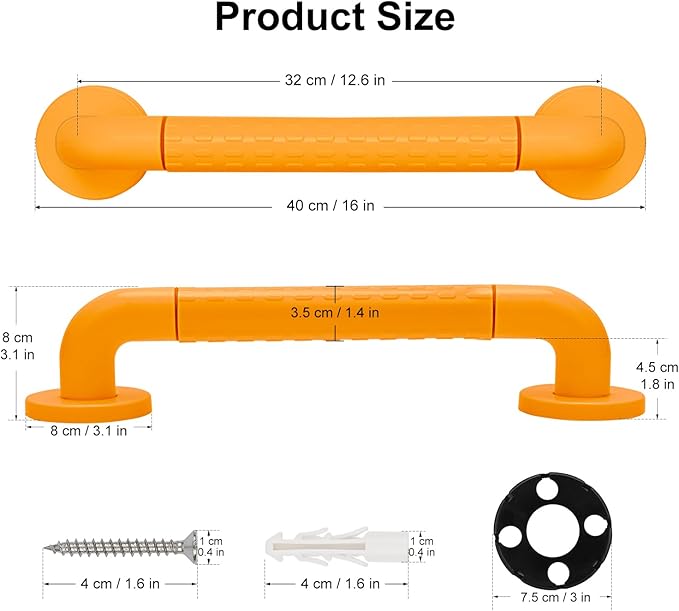 supregear Shower Grab Bar, Heavy Duty Anti-Slip Bathroom Safety Rail, Stainless Steel Support Handle for Elderly, Children, Disabilities, Ideal for Bathtub, Toilet, Kitchen, Stairway, 16 in/40 cm