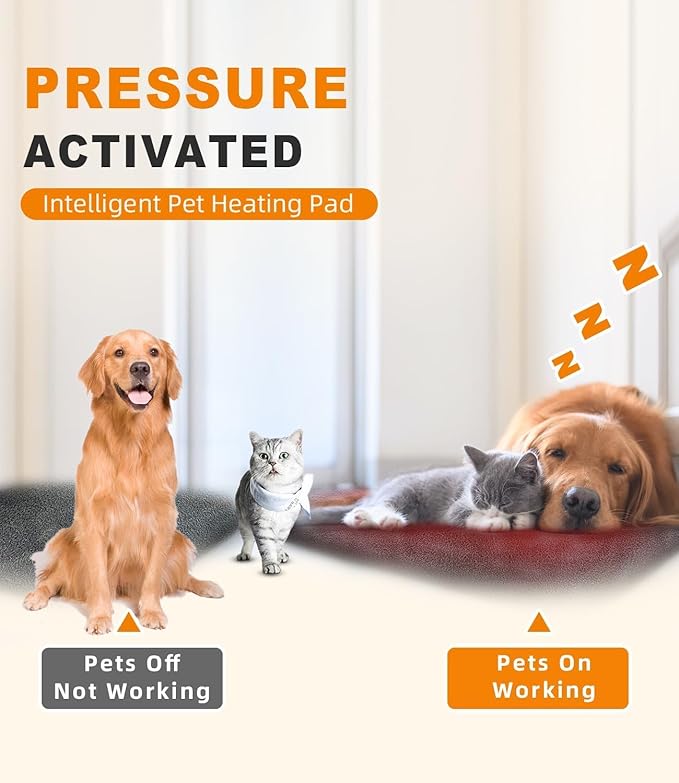uncn Dog Cat Heating Pad Pressure Activated 19.5 X 29 Pet Heat Pack Automatic Electric Heated Bed Mat for Indoor Warming Pad Chew Resistant Cord, Adjustable Temperature Waterproof Washable (Large-1)