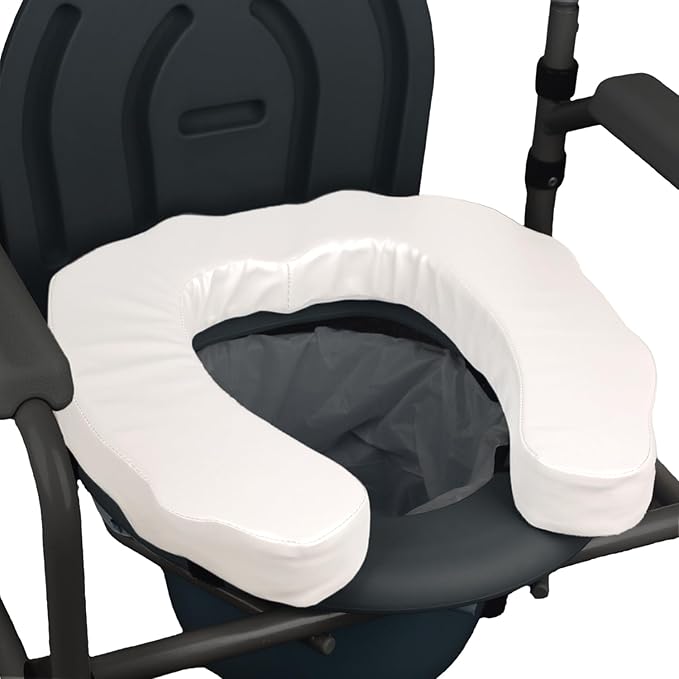 U-Shaped Padded Commode Seat Cushion – 2" Thick Raised Toilet Booster Pad for Seniors, Bedside Commode Chair, Potty Seat Riser – Universal Fit 16x15, Soft Foam, Non-Slip Straps