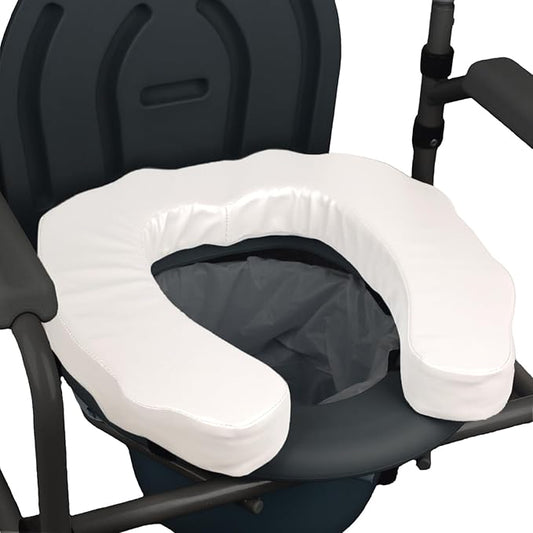 U-Shaped Padded Commode Seat Cushion – 2" Thick Raised Toilet Booster Pad for Seniors, Bedside Commode Chair, Potty Seat Riser – Universal Fit 16x15, Soft Foam, Non-Slip Straps