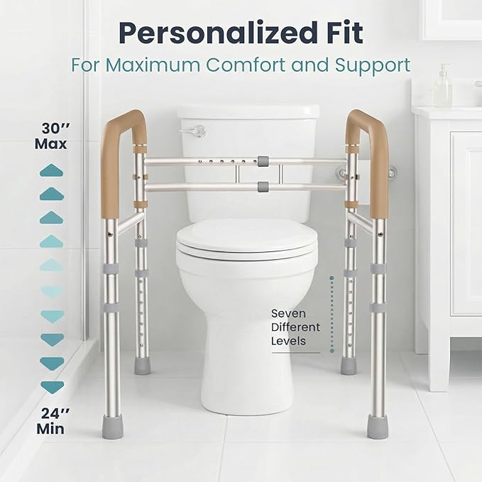 PELEGON Toilet Safety Rails (350 lb) - Adjustable Toilet Safety Frame & Rails, Toilet Safety Rail for Elderly Adults, Toilet Handles for Seniors, Toilet Bars for Elderly, Disabled & Handicap - Beige
