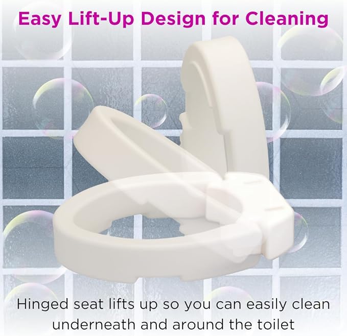 NOVA Medical Products Hinged Toilet Seat Riser Lift Up and Down Raised Toilet Seat For Under Seat For Elongated Seat Color, White, (Pack of ), 1 Count