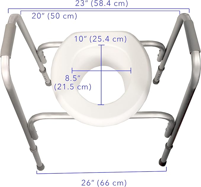 PCP Extra-Wide Raised Toilet Seat and Safety Frame, Two-in-One, Adjustable Height, Elevated Lift Bowl, Wide