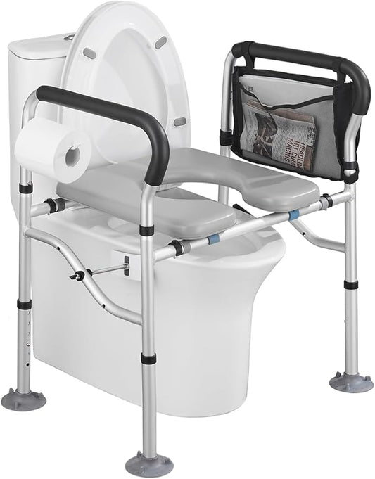 Raised Toilet Seat 400lbs, Toilet Seat Risers for Seniors, Handicap Elevated Toilet Seat with Handles & Padded Seat, Commode Chair with Adjustable Height, for Elderly, Pregnant, Fit Any Toilet