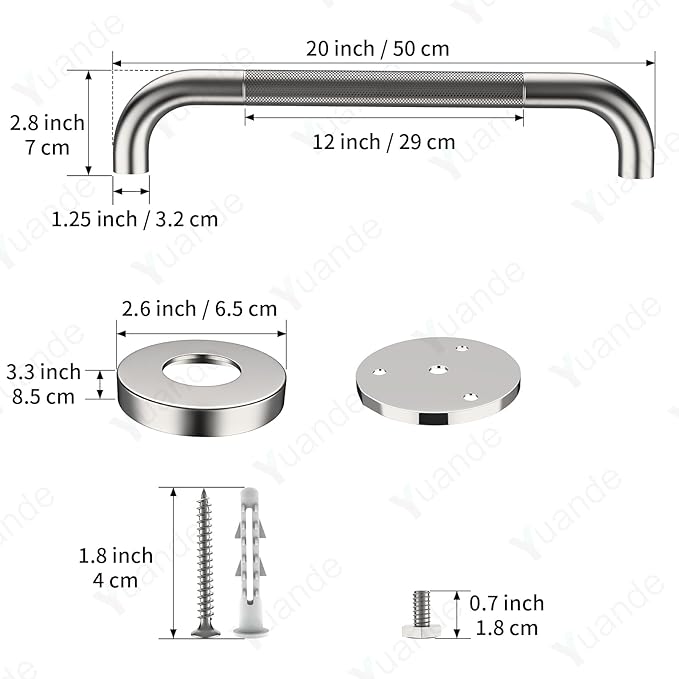 4 Pack 20 Inch Shower Grab Bar, YuanDe Brushed Nickel Bathroom Grab Bar Handle w/Anti-Slip Knurled Grip, Stainless Steel Bath Balance Bar, 1.25" Diameter Safety Hand Rail Support,Handicap Elderly