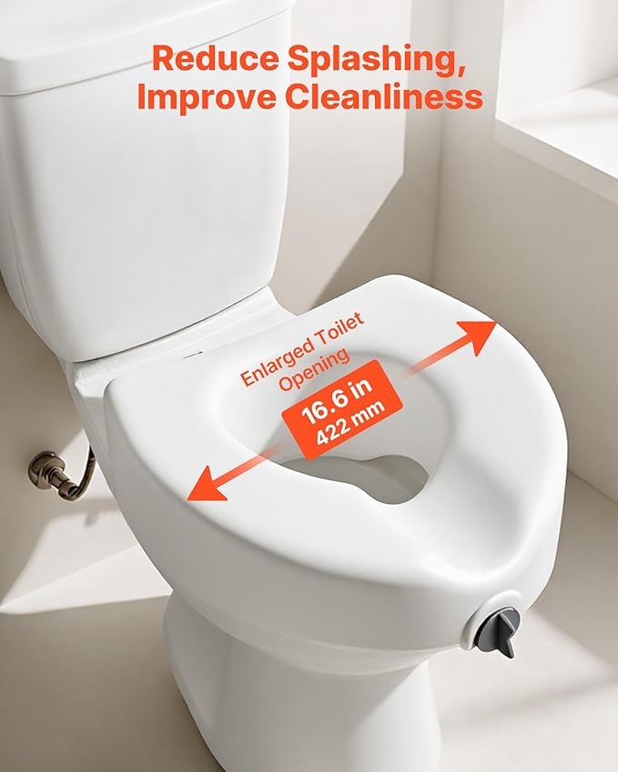 VEVOR Raised Toilet Seat, 350 lbs Capacity, 5-Inch Lift Height, Commode Elevated Toilet Seat Riser with Enlarged Opening for Seniors, Elderly, Handicap, Disabled, Adults, Fits Elongated & Round Bowl