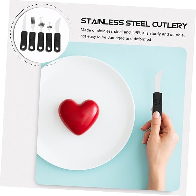 Adaptive Utensils 5-Piece Set - Weighted Utensils for Hand Tremors, Elderly, Stainless Steel Fork, Knife, Spoon Silverware Set