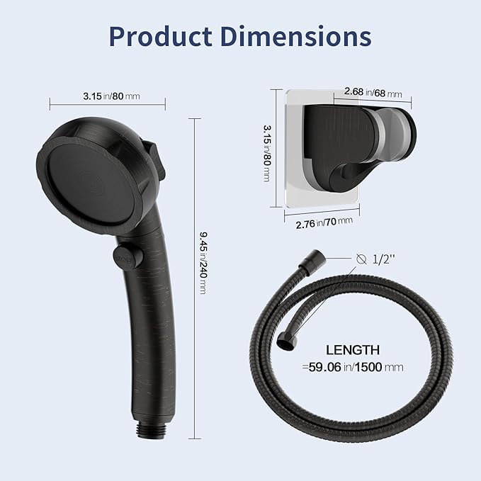 HANLIAN High Pressure Shower Head with Pause Button, 3 Spray Modes Shower Head for RV Camper, Water Saving On Off Shower, Handheld Shower Head with Hose and Holder (Oil-Rubbed Bronze)