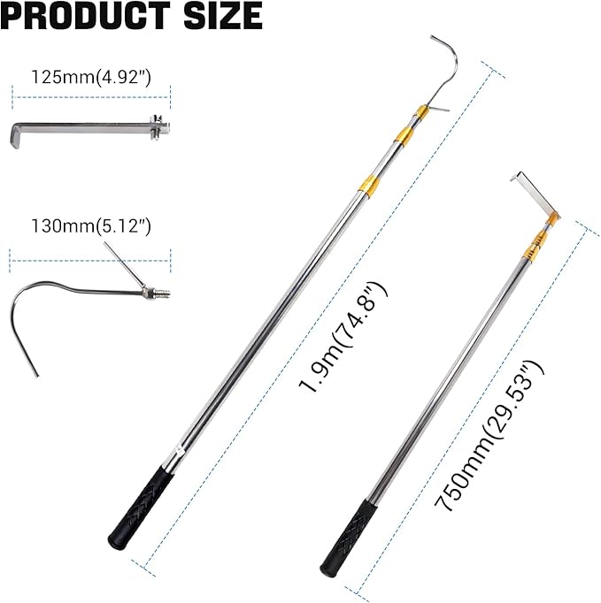 Grabber Reacher Tool,6.3 FT Reacher Grabber Pickup Tool for Heavy Duty Pickup Trucks Bed,Accessories and More Telescoping Pole with 2 Hooks-Yellow