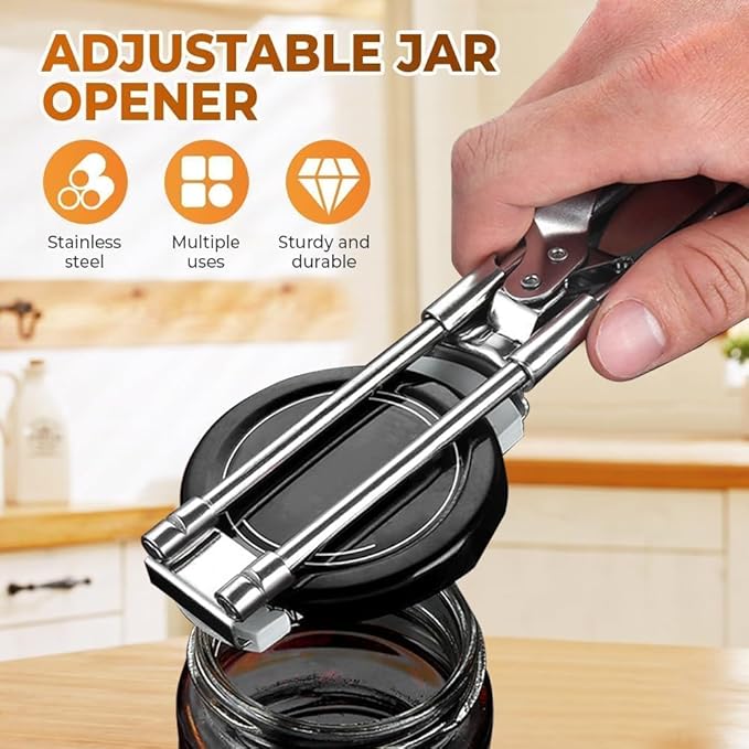 2Pcs Adjustable Stainless Steel Jar Opener for Seniors, Manual Can Opener & Bottle Opener Set for Weak Hands, Easy Grip Jar Opener Gripper for Arthritis and Limited Hand Strength