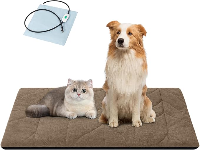 Vagascape Dog Bed, Waterproof Pet Bed with Washable Removable Cover, Comfort Cat Dog Pad for All Seasons, Heating Khaki Rectangle Cat Bed Mat with Nonskid Bottom(31"x20")