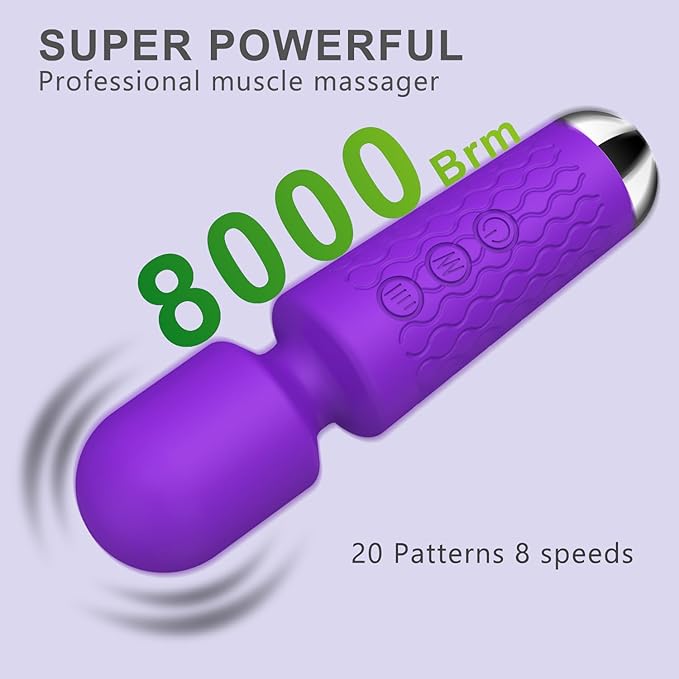 Handheld Back Massager - Powerful Vibration Wand, Waterproof - Relieves Whole Body Muscle Tension and Promotes Relaxation. Features 20 Modes and 8 Speeds (Purple)