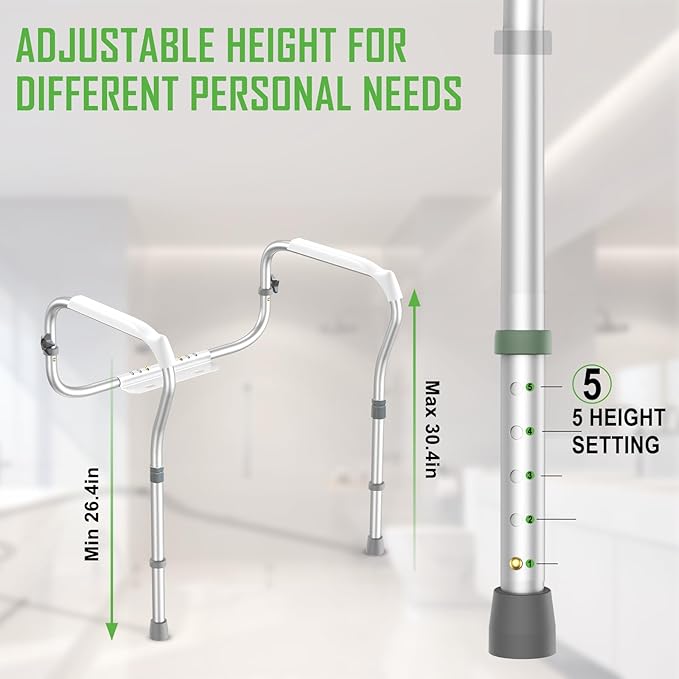 Toilet Safety Rail for Seniors with 2 Reinforced Nuts, Height & Width Adjustable Toilet Safety Frame for Elderly, Handicap & Disabled Bathroom Assist Rail with Armrests 250 LB (White)