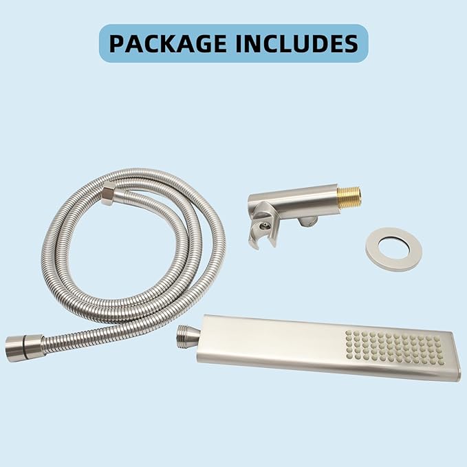 Solid Brass Handheld Shower Head Arc Design High Pressure Brushed Nickel Hand Shower Wand with Adjustable Supply Elbow Wall Connector Shower Holder and 59″ Stainless Steel Hose Set