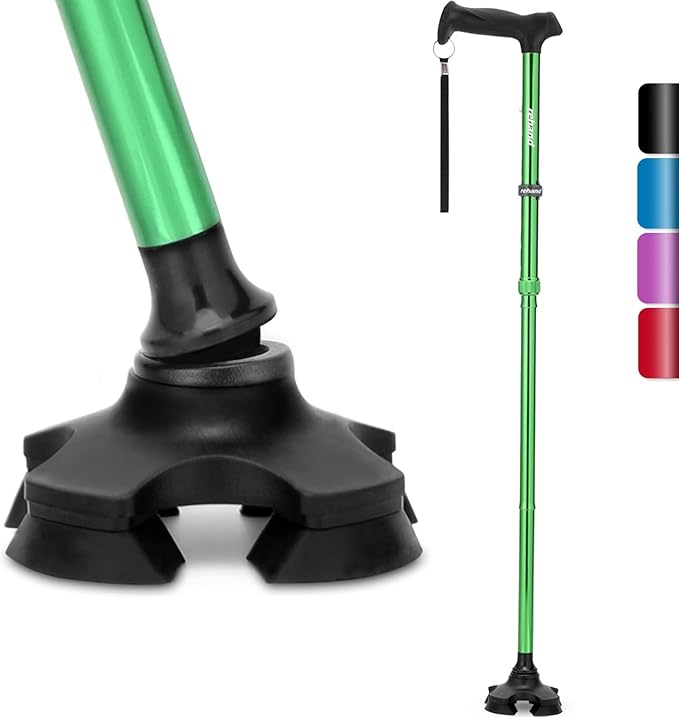 REHAND Walking Cane for Men & Women - Foldable, Adjustable, Lightweight, Self Standing Pivot Walking Cane, Soft Handle Grip, with Travel Bag, Walking Sticks for Seniors & Adults