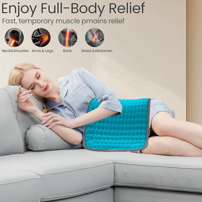Heating Pad, Electric Heating Pads for Back/Neck/Knee/Shoulder Muscle Pain, 9 Heat Settings, Dry/Moist Heat & Auto Shut Off, Gifts for Men and Women, Light Blue,24x12 Inch