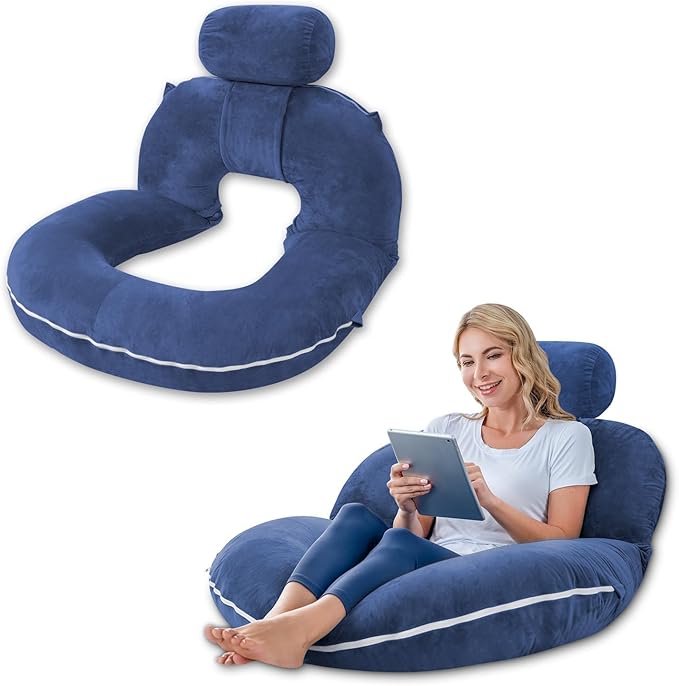 INSEN Reading Pillow, Back Pillow for Sitting in Bed for Reading, Nurse & Relax, Reading Pillow for Adults, Moms & Kids, Sit Up Pillow for Bed, Navy Blue