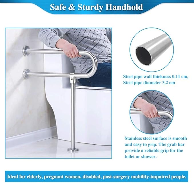 Handicap Rails Grab Bars Bathroom Toilet Safety Rails Support for Elderly Seniors Handicap Toilet Rails Support Assist Stainless Steel Grab Bars for Bathroom Shower Safety Bars Handrails