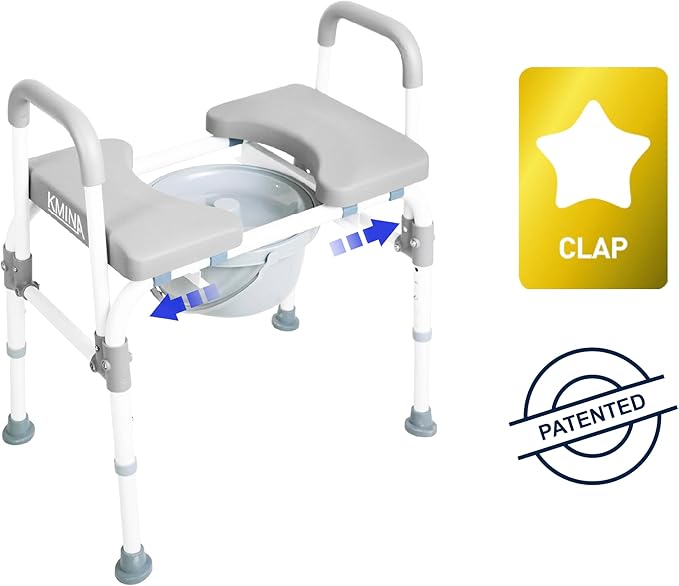 KMINA Raised Toilet Seat with Handles, 400 lbs Toilet Seat Risers for Seniors, Adjustable Height & Width, Comfort PU Foam Seat, Fit Any Toilet, Patented, Made in Europe