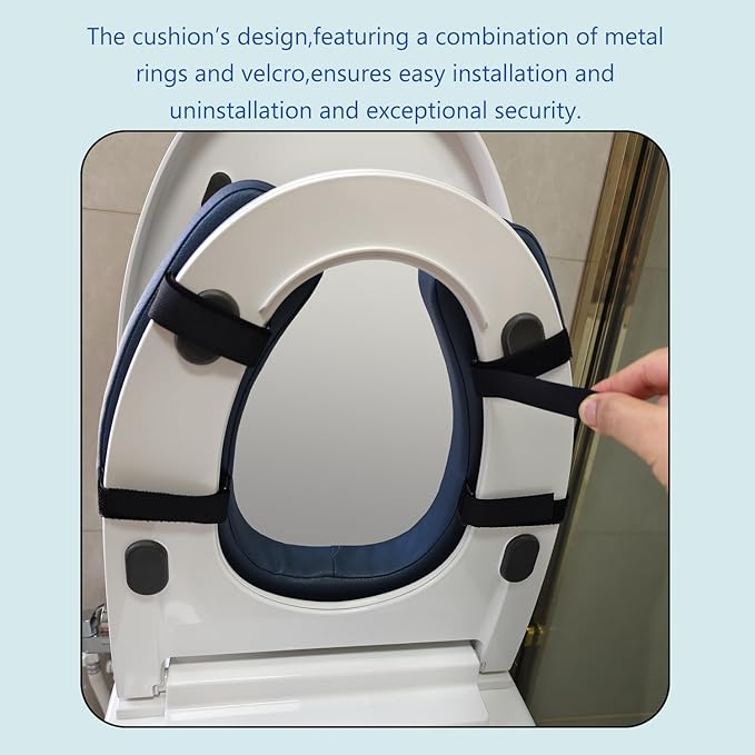 Toilet Seat Cushion Toilet Seat Riser with 2-inch High-Density Foam Performance Microfiber Fabric-Suitable for Standard,Elongated Toilets Bedside Commode(Blue)