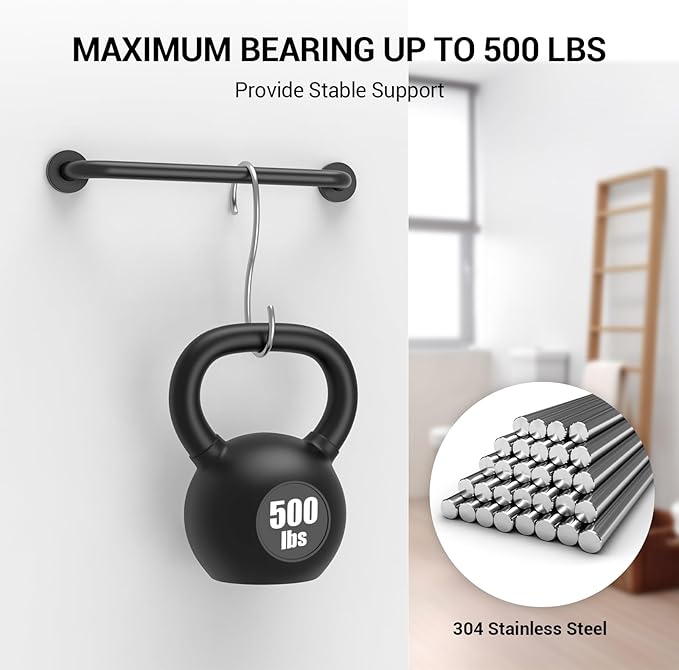16 Inch Grab Bars for Wall Black, Safety Shower Grab Bars for Seniors Elderly Handicapped, Handicap Grab Bars for Shower with Concealed Screws, Tesuchan