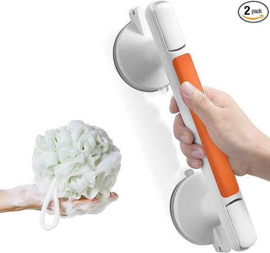 Grab Bar for Bathtubs and Showers, Zynuhmo 12'' Suction Safety Grab Bar with 1PCS Bath Ball Suction Cup Shower Handles No Drilling Handrails for Seniors Elderly Kids Bathroom Assist Support(Orange)
