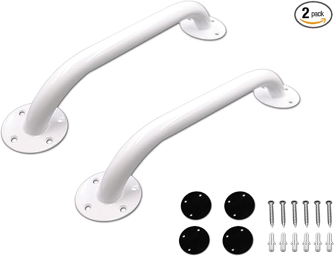 PEPE Mobility Grab Bars for Bathtubs and Showers 12 Inch (x2 Units) Shower Handle Toilet Handicap Elderly Senior Assist Bathroom Saft Handle Epoxy Steel, White
