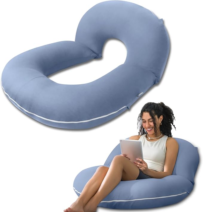 INSEN Reading Pillow, Back Pillow for Sitting in Bed for Reading, Nurse & Relax, Reading Pillow for Adults, Moms & Kids, Sit Up Pillow for Bed, Hazy Blue