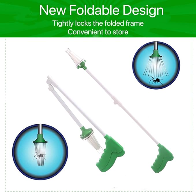 Spider Catcher, Insect Catcher, Bug Grabber, Spider Grabber, Long Handled with Foldable Design, for Home Office Garden Camping Beach (2nd Generation, Green)