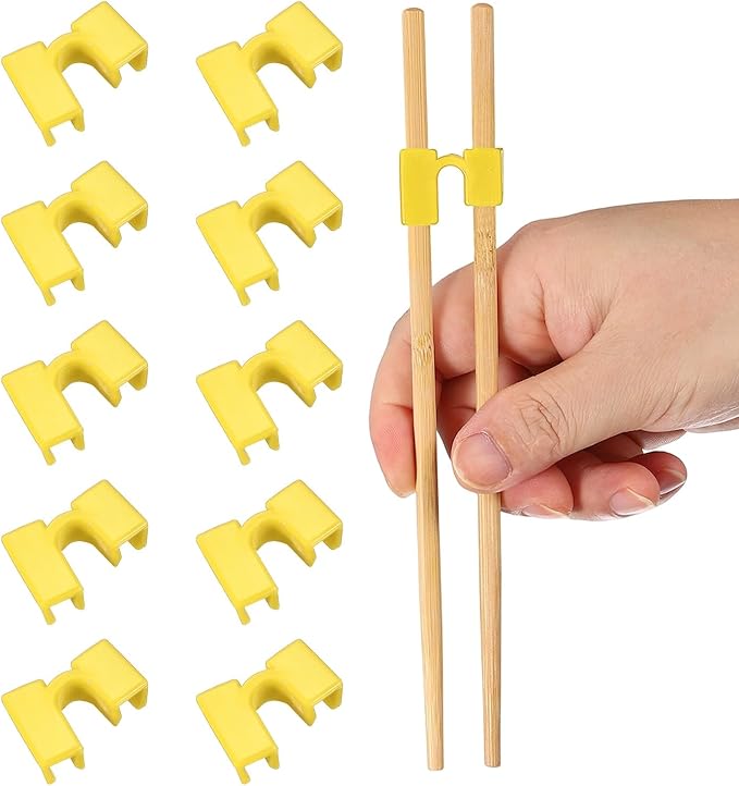 uxcell 10 Pcs Chopsticks Helper, Reusable Training Chopstick Hinges Connector Practice Chop Sticks Helpers for Adult Beginners Learners, Yellow