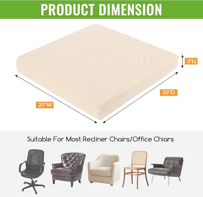 Recliner Cushions for Long Sitting Foam Seat Cushion Soft Tufted Layer for Elderly Seniors, Recliner Chair, Floor Pillow, Office Chair, Car, No Pressure on Thighs, 20X20X3 Inch - Leaves Beige