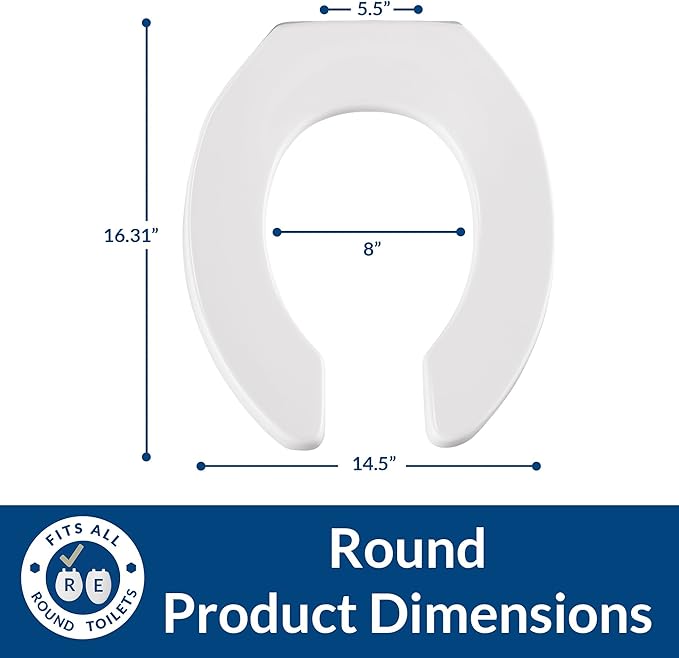 BEMIS 955CT Commercial Open Front Plastic Toilet Seat, Heavy Duty Industrial Seat without Lid, Secure Installation for Long Lasting Use, Made in USA, Round, White (Pack of 2)