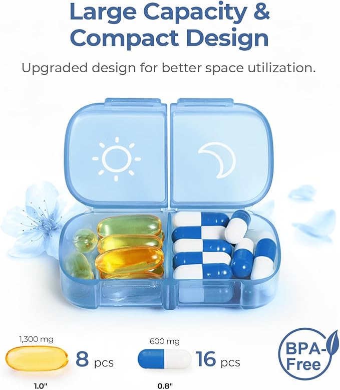 AUVON XL Weekly Pill Organizer 2 Times a Day, AM PM Pill Case with One-Side Large Opening for Easy to Use, Pill Box 7 Day Travel Medication Organizer for Medications, Vitamins, Fish Oils, Supplements
