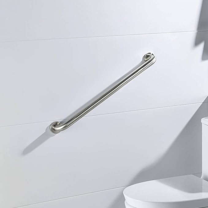 KIBI 24 Inch Curved Grab Bar for Bathroom Safety – Heavy-Duty Stainless Steel Anti-Slip Handrail for Seniors, Shower & Bathtub Assist, Wall Mounted Durable Rust-Resistant Brushed Nickel Finish