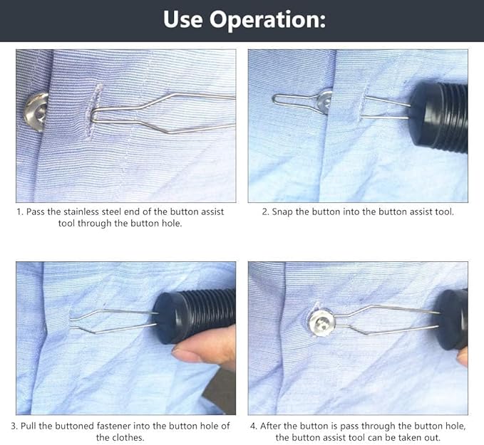 Stainless Steel Button Hook with Zipper Pull, Button Hook Dressing Aid Assist Tool with Comfort Grip Shirt Dressing Buttoning Aid for Elderly Disabled Black