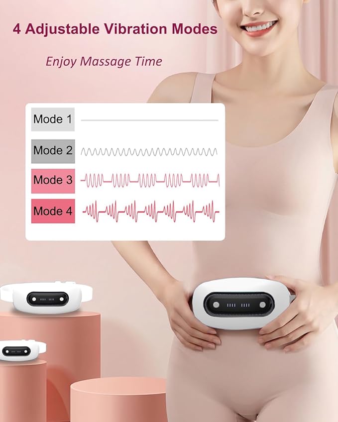 Electric Heating Pad,Portable Cordless Menstrual Heating Pad with 4 Heat Levels and 4 Massage Modes, Heating Pad for Cramps,Back Pain Relief (White)