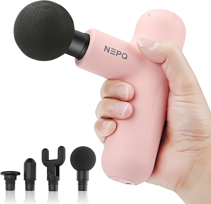 NEPQ Mini Massage Gun, SK6 Fascial Gun Portable Deep Tissue Percussion Muscle Back Head Massager for Pain Relief with 4 Massage Heads 4 Speed High-Intensity Vibration Rechargeable (Pink)